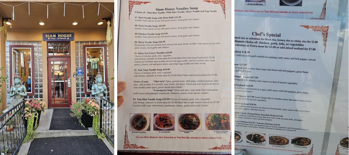Siam House Menu